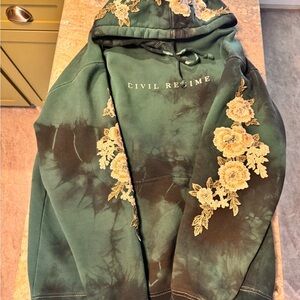 Civil Regime Green Hoodie with Floral Embroidery